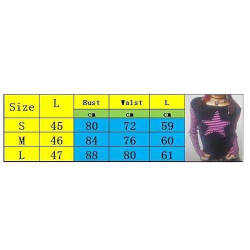 Women Vintage Star Pattern Stripes Patchwork T Shirts Long Sleeve Crew Neck Crop Top Casual Y2K 90s Streetwear thumbnail 7