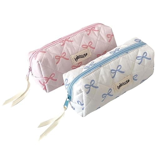 EDLMKM 2Pcs Pencil Case, Pen Pouch, Makeup Bag, Bow Pencil Pouch with Zipper, Pencil Case for Girls, Portable Makeup Bag Stationery Pouch for Stationery, Toiletries, Makeup, Travel & Office - Image 1