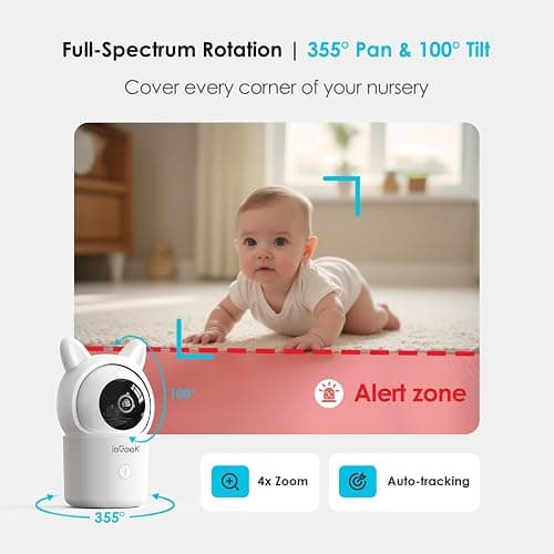 ieGeek 5" Screen Baby Monitor with Camera and Night Vision, 1080P Smart Video Baby Camera, Baby Monitor Long Range with Free APP, Motion&Sound Detection, Temper& Humidity Sensor, Two-Way Talk, PTZ thumbnail 4