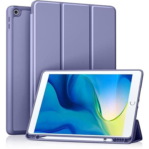 Akkerds Case Compatible with iPad 10.2 Inch 2021/2020/2019, for iPad 9th/8th/7th Generation Case with Pencil Holder, Protective with Soft TPU Back, Auto Sleep/Wake Cover, Lightpurple - Image 1