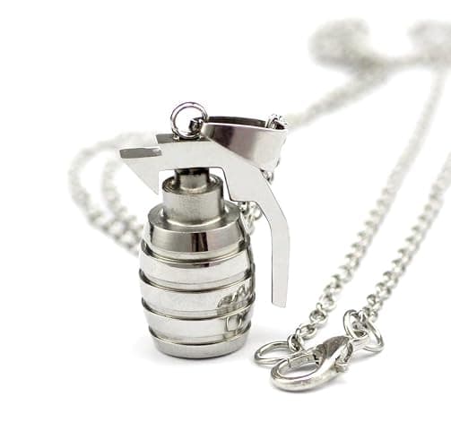 AZYOUNG 316L Stainless Steel Silver Black Gold Grenade Pendant O Chain Necklace,21.6+1.1'' thumbnail 2