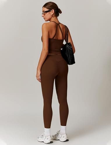 QBGJTD Womens Workout Sets Two Piece Cross Back Tank Top Matching High Waist Leggings Sets Gym Outfits Work Out Clothes thumbnail 4