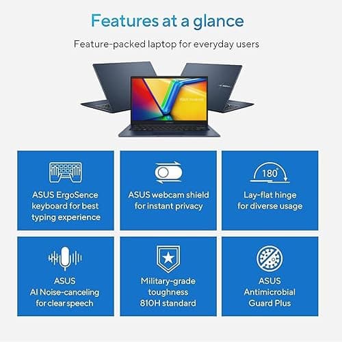 ASUS Vivobook Laptop, 14" FHD Display, i3-1215U, 16GB RAM, 512GB SSD, Wi-Fi 6, HDMI, Webcam, Touchpad, Windows 11 Home, Blue thumbnail 5