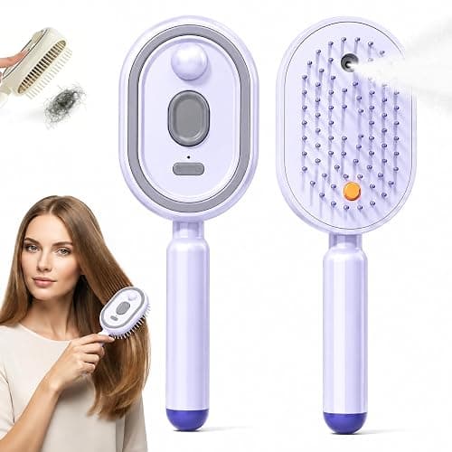 2026 New Electric Steam Brush for Hair, Upgrade Rechargeable 3 in 1 Self Cleaning Hair Brush with Water Spray, Electric Spray Air Cushion Massage Comb for Long Short Hairs Frizz Control (Purple) - Image 1