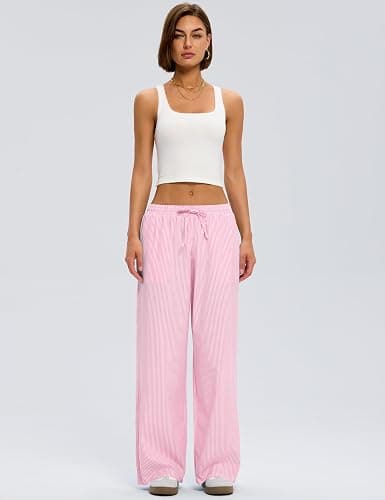 LOMON Striped Gingham Pants Women 2025 Fall Pajamas Cute Wide Leg Pj Lounge Boxer Bottoms Drawstring Y2k Trousers with Pocket thumbnail 3