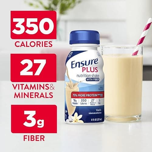 Ensure Plus Vanilla Nutrition Shake With Fiber | Meal Replacement Shake | Ready to Drink | 16g Protein and 27 Vitamins and Minerals | 8 fl oz - 24 Pack thumbnail 4