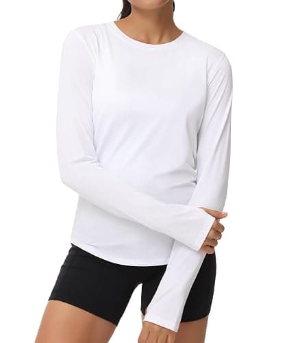 THE GYM PEOPLE Women's Long Sleeve Workout Shirts Athletic Crewneck Hiking Tops with Thumb Hole - Image 1