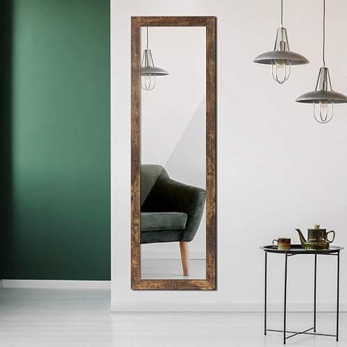 Sunix Full Length Mirror, 48" x 14" Wall Mirror with Rustic Wood Frame | Over The Door Mirror & Wall Mounted Hanging Mirror for Bedroom, Bathroom, Living Room, Dorm Room thumbnail 7
