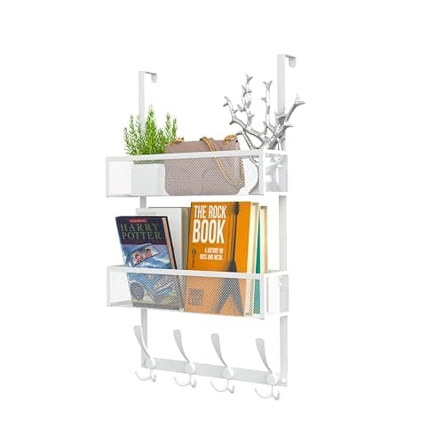 Kaiferty Over The Door Hooks Organizer,Coat Rack with 12 Hooks and 2 Mesh Baskets,Back of Door Storage Organizer for Bathroom,Bedroom,Kitchen,Office(White) - 2 Upgrated Baskets-White - Image 1