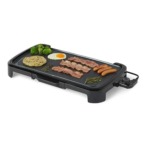 Amazon Basics Electric Griddle with Nonstick Ceramic Coating, Flat Grill for Pancake, 10 x 20 inches, Black - Image 1