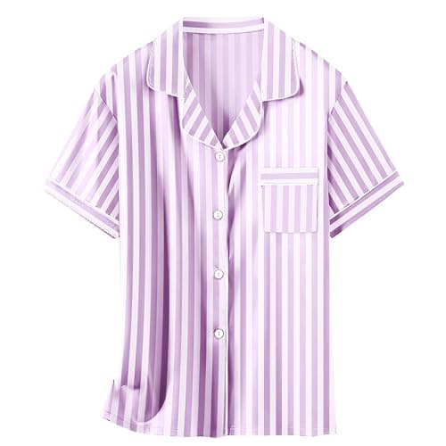 Schbbbta Girls Womens Pajamas, Satin Silky Pjs Set Kids 2Pcs Button-Down Nightwear Sleepwear Gift for Mommy and me thumbnail 7
