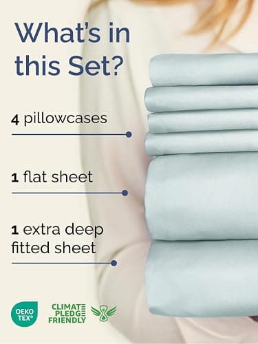 Extra Deep King Sheet Set - 6 Piece Breathable & Cooling Sheets - Hotel Luxury Bed Sheets Set - Easy & Secure Fit - Soft, Wrinkle Free & Comfy Sheets Set - Ice Blue Sheet Set with Extra Deep Pockets thumbnail 2