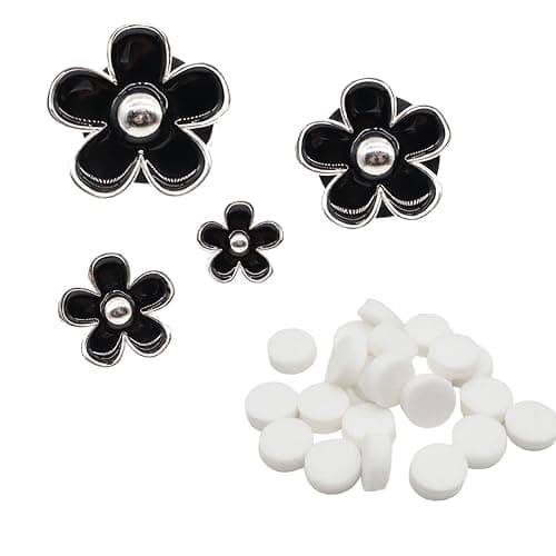4pcs Black Silver Flowers Car Air Freshener Vent Clip and 30pcs Blank felt Pads for Custom Scents - Image 1