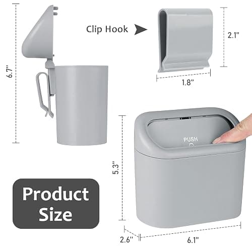Accmor Car Trash Can, Portable Vehicle Trash Bin with Lid, Mini Car Dustbin Garbage Organizer Holder with One Roll Trash Bag, Leakproof Hanging Cars Storage Bag Container for Auto, SUV, Office (Grey) thumbnail 2