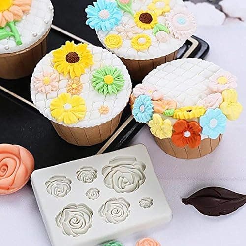 2PCS Rose Flowers silicone molds Cake Chocolate Mold wedding Cake Decorating Tools Fondant Sugarcraft Cake Molds thumbnail 2