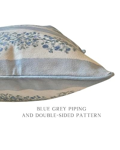 Jillien Harbor “The Juliet” Floral Block Print Pillow Cover – Soft Blue and Off-White Decorative Throw Pillow Cover – Grandmillennial Home Decor, 20" x 20" thumbnail 7