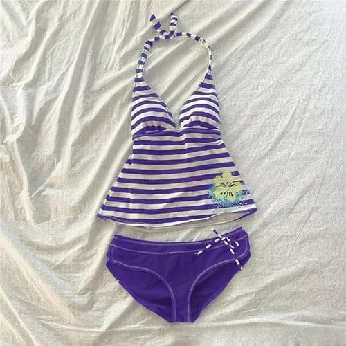 Summer 2 Piece Stripe Beach Bikini Set Y2k Sexy Floral Print Halter Neck Swimsuit Set 2000s Aesthetic Streetwear thumbnail 4