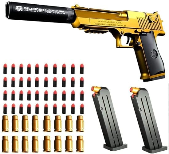 Pistolet jouet avec balles souples avec chargeur éjectable et balles - Pistolet jouet taille 1: 1 avec chargeur d'aspect réel, pour une formation à la sécurité ou un cadeau unique (or) - Image 1