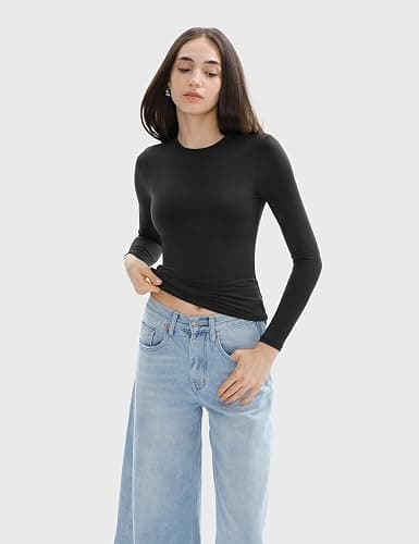 C202 Women's Long Sleeve Shirts Crew Neck Slim Fit Going Out Tops Basic Tees Barely There Collection thumbnail 5