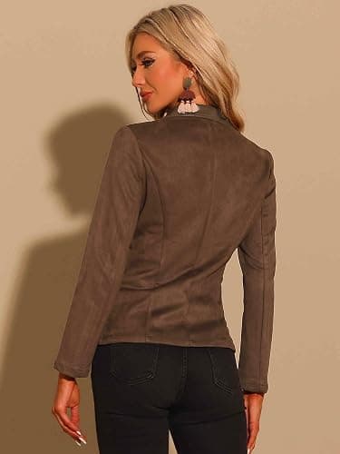 Allegra K Faux Suede Blazer for Women Lapel Collar Button Front Long Sleeve Jacket Casual Office Wear thumbnail 3
