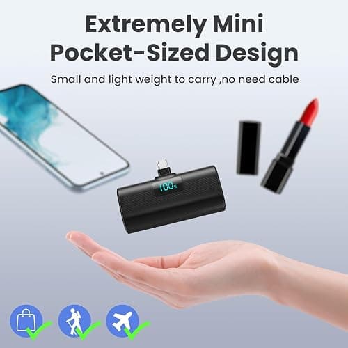 [2-Pack]Portable Charger for iPhone 17/16/15 Series,Upgraded 5200mAh PD USB C Power Bank Built-in USB-C Connector, Battery Pack Compatible with iPhone 17/17 Pro/17 Pro Max/16/15 Series,Samsung,Android thumbnail 2
