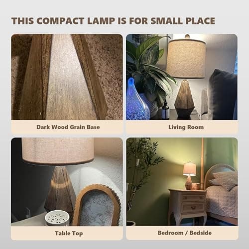 PoKat 20.25" Retro Farmhouse Table Lamp Set of 2 - Living Room & Bedroom Rustic Linen Bedside Nightstand Lamps for Kids, Study, Office - Resin, Suitable for Small Places thumbnail 2