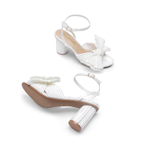 DREAM PAIRS Women's Bow Knot Heeled Sandals Low Chunky Heels Open Toe Ankle Strap Slingback Dress Shoes for Wedding Bridal Party thumbnail 5