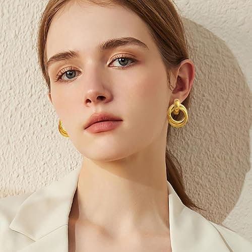 QJLE 6 Pairs Gold Dangle Earrings for Women, 14K Gold Plated Earrings Geometric Knot Drop Huggie Earrings Trendy Jewelry Gifts thumbnail 8