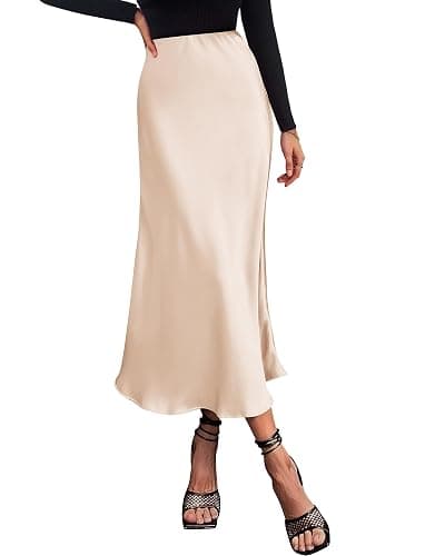 BTFBM 2025 Womens Summer Fall Long Satin Skirt Silk Elegant High Waist Cocktail Party Wedding Flowy A-Line Midi Skirts - Image 1