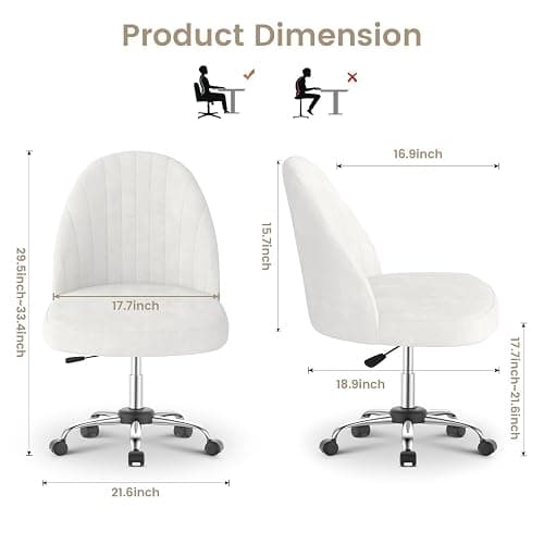 naspaluro Small Swivel Makeup Vanity Chair, Velvet Dressing Table Chairs, White Comfy Desk Chairs for Bedroom/Home Office, Armless Cross Legged Office Chairs with Wheels, Spinning Salon Study Stool thumbnail 2