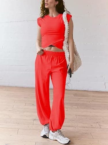 Outfeel Women 2 Piece Outfit Set Loungewear Cropped Tops and Jogger Sweatpant Matching Set Coordinated Sweatsuit with Pockets thumbnail 2