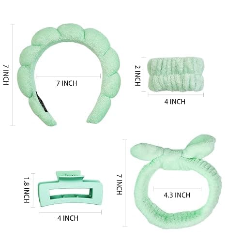 Yaqulen 7 Pcs Spa Set, Facial Headband and Wristband Set, Skincare Accessories, College Style Girl Idea Gifts, Hair Accessories for Women and Girls（Light Green） thumbnail 6