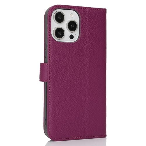 Zouzt Case for iPhone 14 Pro 6.1" Genuine Leather Wallet Case with 4 Card Slot, RFID Blocking Card Holder Magnetic Flip Folio Kickstand Shockproof Phone Cover Women Men - Rose Purple thumbnail 8