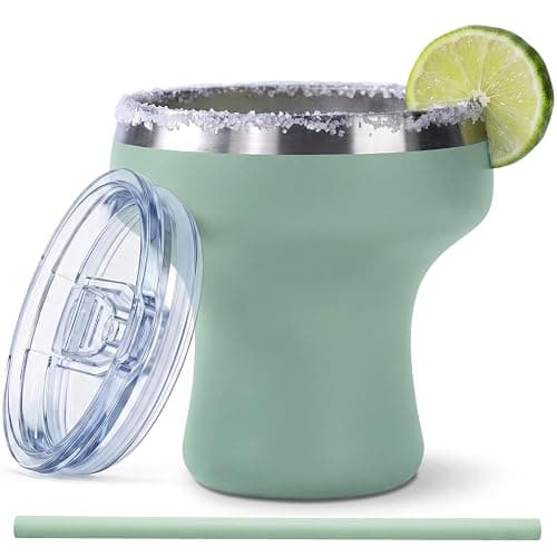 Daximo 11 oz Vacuum Insulated Margarita Tumbler - Stainless Steel Margarita Cup with Lid & Straw - Shatterproof Cocktail Tumbler for Ice-Cold Sips by the Pool Patio & Beach - Pale Green - Image 1