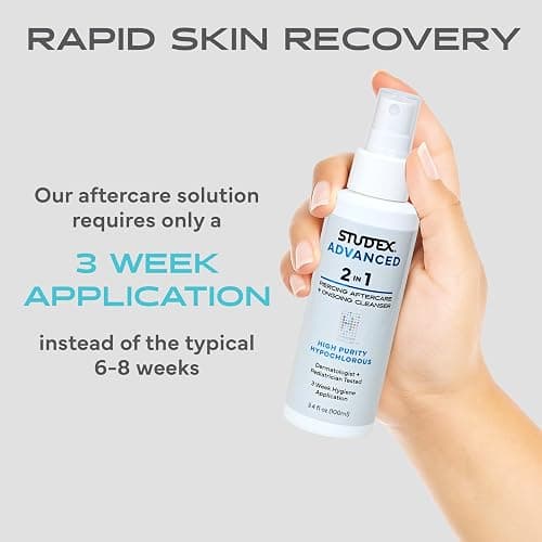 Studex Advanced 2-in-1 Piercing Aftercare & Cleanser – Hypochlorous Spray for Body and Ear Piercing, Hypoallergenic Formula for Sensitive Skin (Pack of 2) thumbnail 5