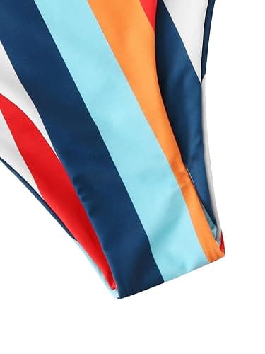 SweatyRocks Women's Bathing Suits Striped Bandeau Bikini high Waisted Swimsuits Swimwear Set thumbnail 5