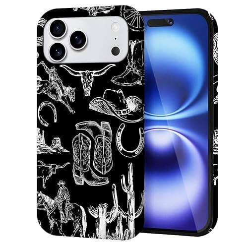 NOWETOO Case for iPhone 17 Pro Max,Western Country Cowboy Black Collage Phone Case,Trendy Frosted Silicone Shockproof Cover for Girl Women thumbnail 3