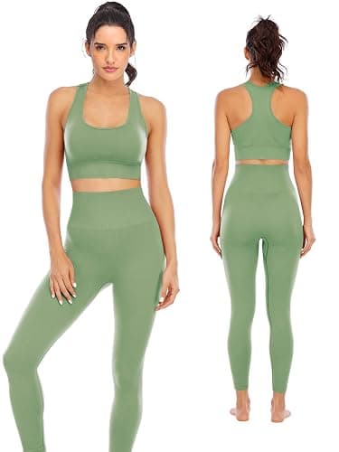 Workout Sets for Women 2 Piece High Waisted Seamless Leggings with Padded Stretchy Sports Bra Sets Gym Clothes - Image 1