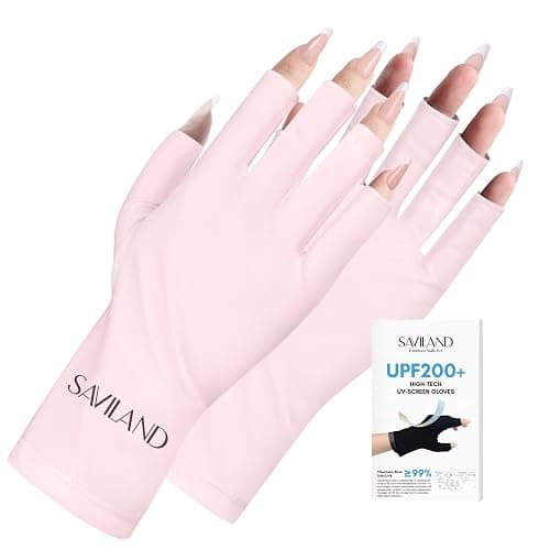 Saviland U V Shield Handschuhe Nägel, Maniküre Handschuhe Professionelle UPF200+ Anti-UV Schutz Fingerlose Handschuh für Nagellack Nagel Kunst Trockner Radfahren Autofahren Angeln Fitness (Rose Pâle) - Image 1
