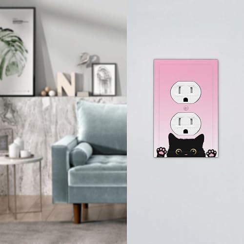 Cute Kitten Black Cat Pink Background Outlet Covers 1 Gang Duplex Light Switch Cover Decorative Switch Plates Electrical Receptacle Faceplate Wall Plate for Kids Room Nursery Decor thumbnail 7