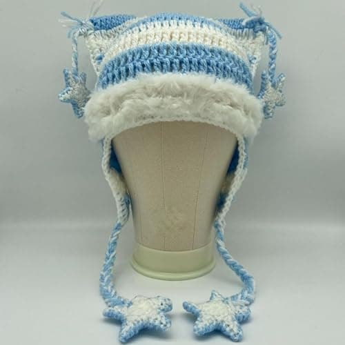 Beanies Cat Beanie Y2k Beanie Goth Knit Hat Grunge Crochet Hats for Women y2k Accessories thumbnail 2