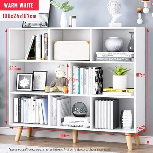IOTXY Wooden Open Shelf Bookcase - 3-Tier Floor Standing Display Cabinet Rack with Legs, 8 Cubes Bookshelf, Warm White thumbnail 2