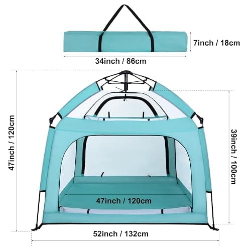 Bend River Portable Baby Playpen with Canopy, Infant Play Yard, Beach Tent, Mosquito Net for Indoor and Outdoor (Green) thumbnail 3