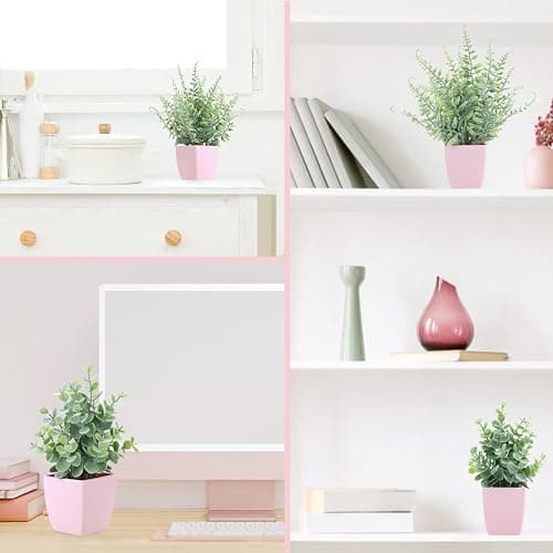 summer flower 2 Pack Small Fake Plants in Pink Pot Artificial Plant Eucalyptus Faux Potted Greenery Wheal Grass for Home Decor Indoor Bathroom Office Desk Shelf Bedroom Kitchen Cabinet Decorations thumbnail 8