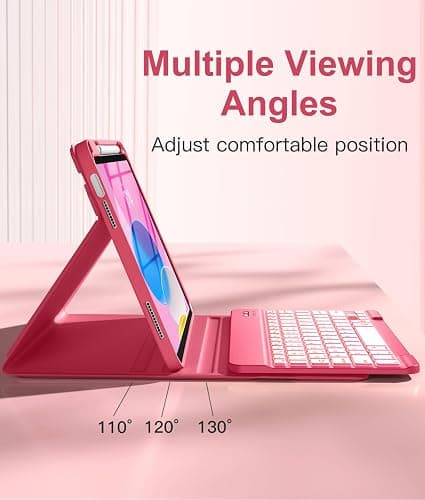Hamile for iPad 11th 10th Generation Case with Keyboard - 7 Colors Backlit Wireless Detachable Folio Keyboard Cover with Pencil Holder for iPad 11-inch A16 2025 10th Gen 10.9 Inch 2022 (Pink) thumbnail 5