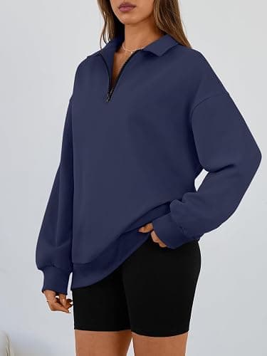 Trendy Queen Womens Oversized Sweatshirts Fall Sweaters Fashion Hoodies Half Zip Pullover Long Sleeve Shirts Clothes thumbnail 3