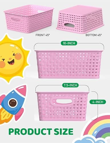 WYT 6-Pack Plastic Small Shelf Storage Weave Baskets Organizing for Cabinets and Pantries, Lavender Purple thumbnail 2