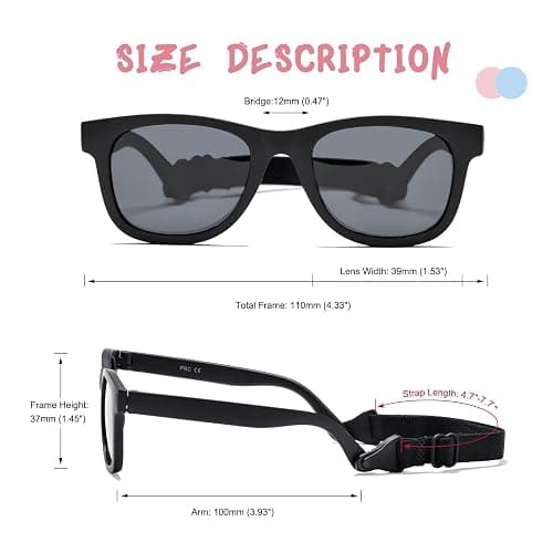 COASION Bendable Flexible Polarized Newborn Baby Sunglasses with Strap for Infant Boys Girls Age 0-12 Months CA8042 - C2* Matte Black/Gray - 1.53 Inches thumbnail 5