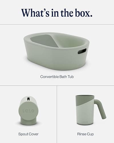 Lalo Bathtime Starter Kit - Modern Baby Bathtub, Rinse Cup & Spout Cover Bundle, Safe & Clean Design for Newborns, Minimalist Design, Easy to Clean, 25.3 x 18 x 7.7 in, 10 lb - Sage - Sage thumbnail 3