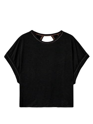 SOLY HUX Women Open Back Tops Workout Backless Tee Casual Athletic Shirts Short Sleeve Oversized Gym T Shirt thumbnail 2